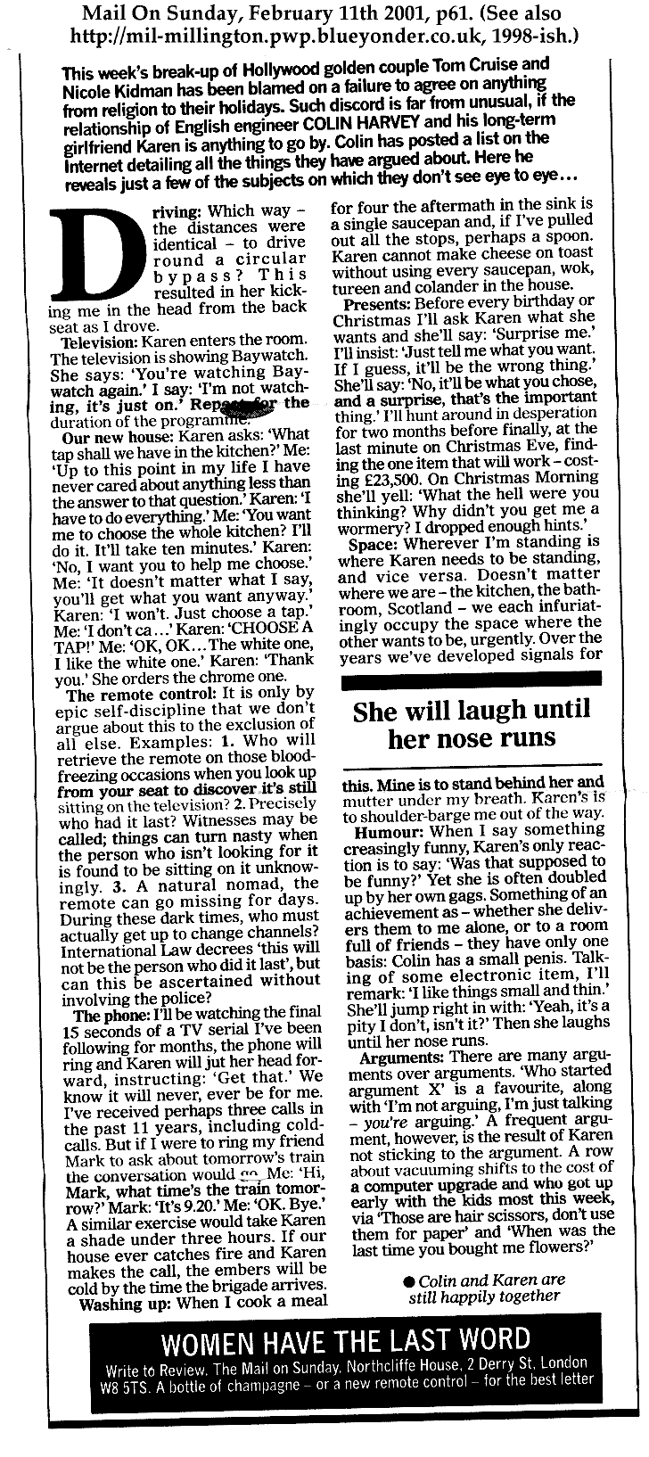 Mil's article as stolen by The Mail On Sunday